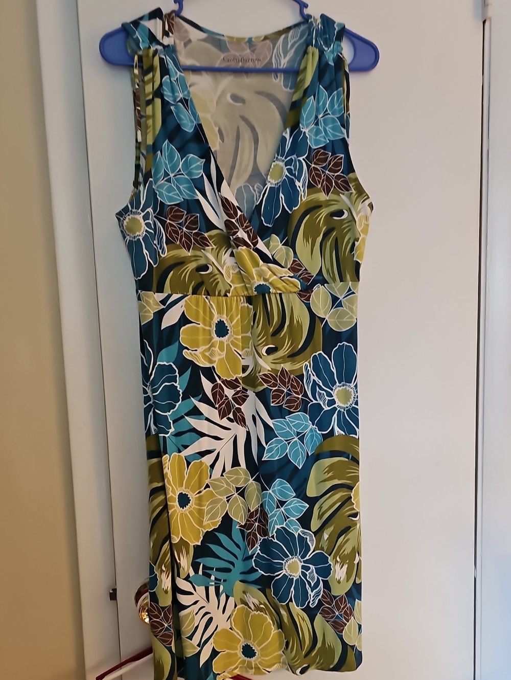 croft & barrow Teal, Olive, White & Blue Floral Midi Dress